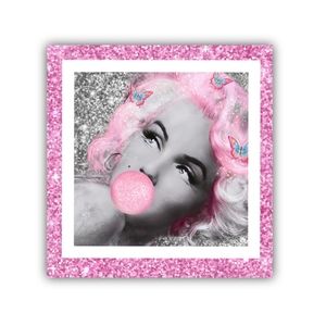 Marilyn Monroe Pink Buttefly Bubble gum Poster glittered  framed pin…